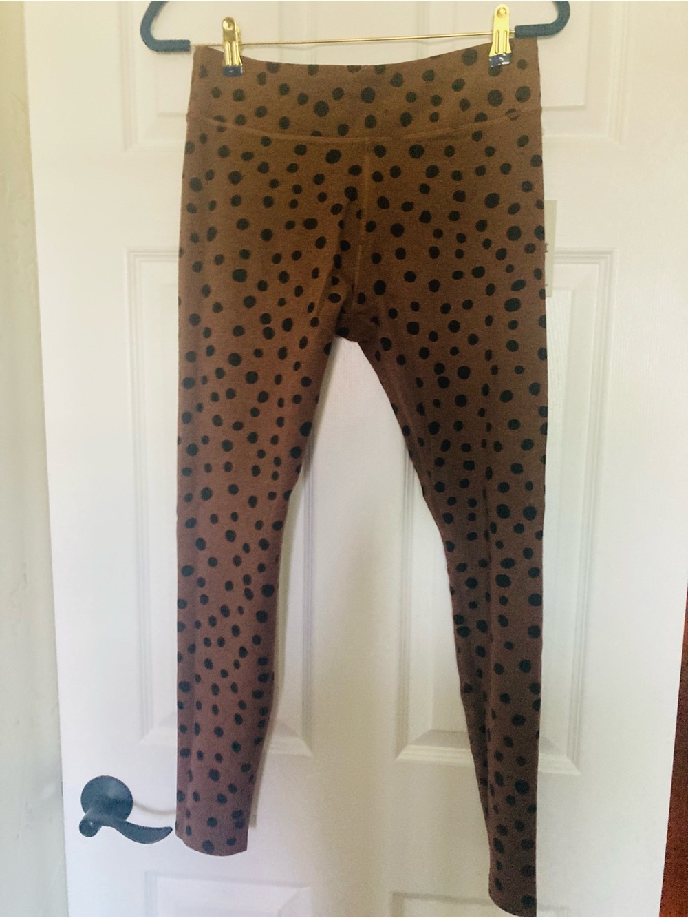 Pact Organic On The Go-To Legging, Brown w/ Black Polka Dot, Sz Large